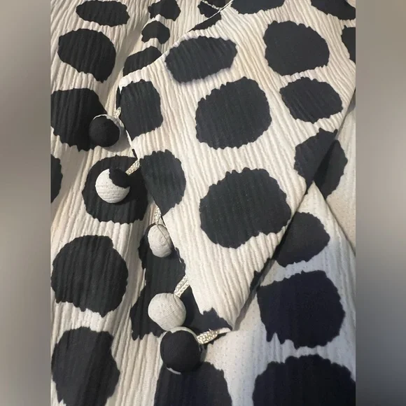 Vintage 1960 Black White Dress w/ Built in Tassel Scarf Rear Zipper Dress 16 1/2 - Picture 4 of 6